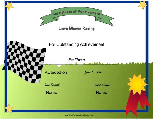 Lawn Mower Racing certificate