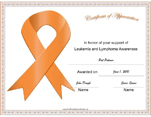 Leukemia Lymphoma Awareness Ribbon certificate