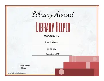 Library Award Library Helper certificate