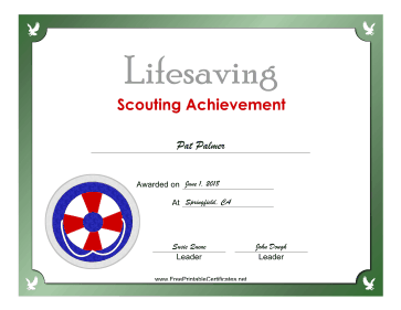 Lifesaving Badge certificate