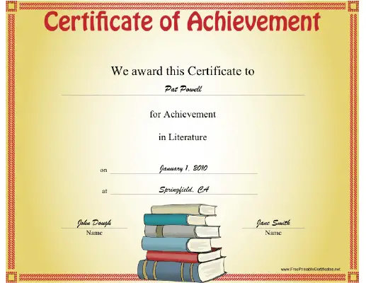 Literature certificate
