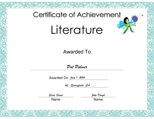 Literature Achievement certificate