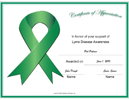 Lyme Disease Awareness Ribbon certificate