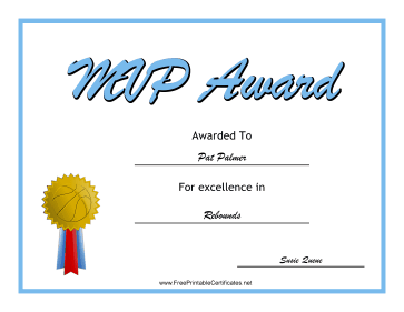 MVP Award Basketball certificate