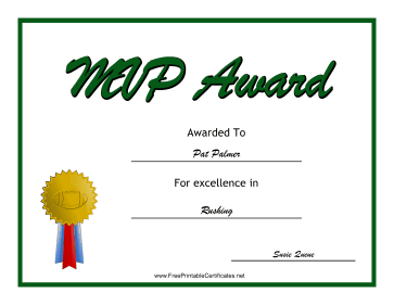 MVP Award Football certificate