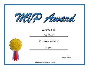 MVP Award Soccer certificate