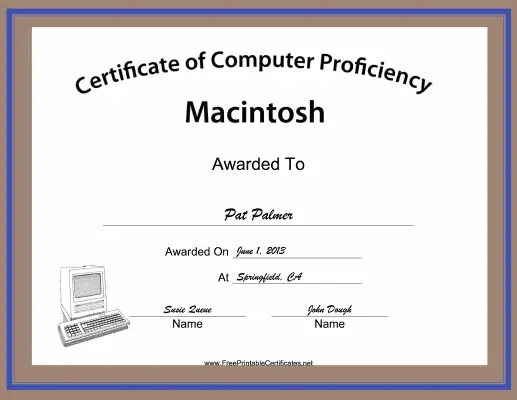 Macintosh Computer Proficiency certificate