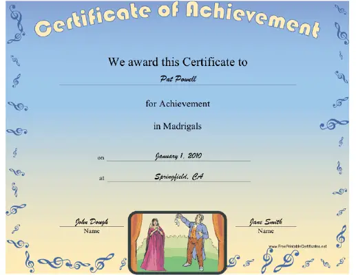 Madrigals certificate