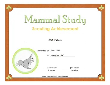 Mammal Study Badge certificate