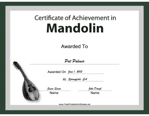 Mandolin Instrumental Music certificate