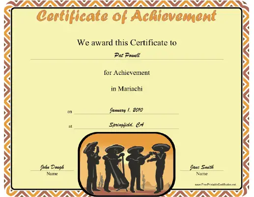Mariachi certificate