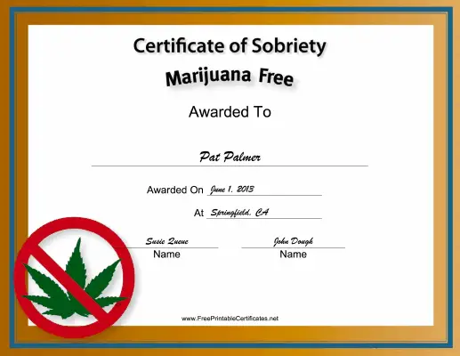 Marijuana-Free certificate