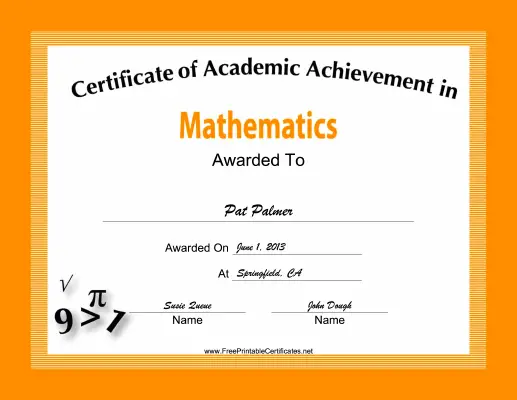 Mathematics Academic certificate