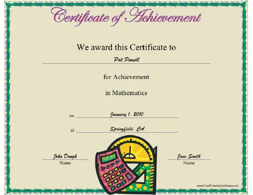 Mathematics certificate