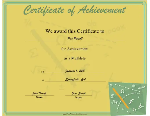Mathlete certificate