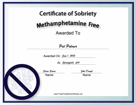 Methamphetamine-Free certificate