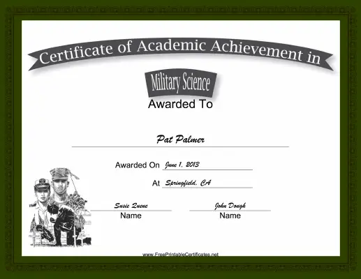 Military Science Academic certificate