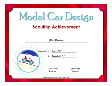 Model Car Design Badge certificate