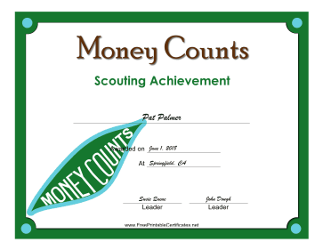 Money Counts Badge certificate
