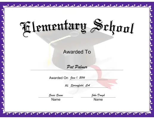 Mortarboard Elementary School certificate