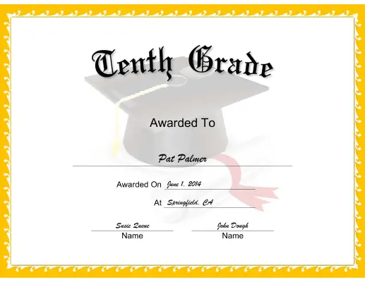 Mortarboard Grade 10 certificate