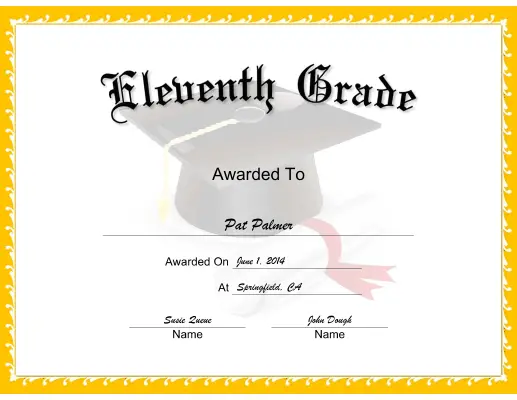 Mortarboard Grade 11 certificate