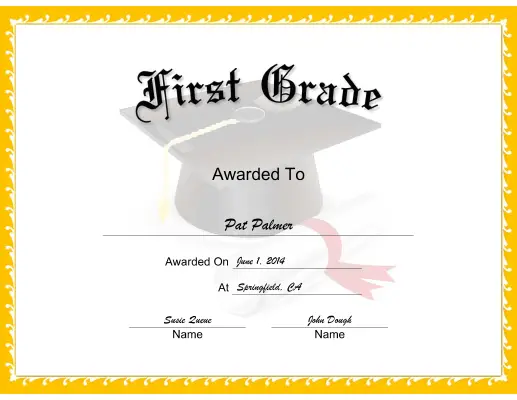 Mortarboard Grade 1 certificate
