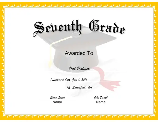 Mortarboard Grade 7 certificate