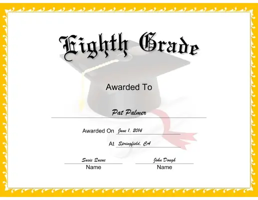 Mortarboard Grade 8 certificate