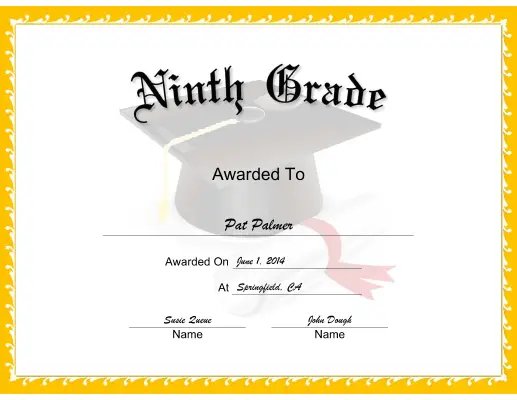 Mortarboard Grade 9 certificate