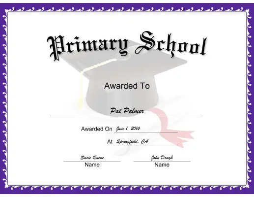 Mortarboard Primary School certificate