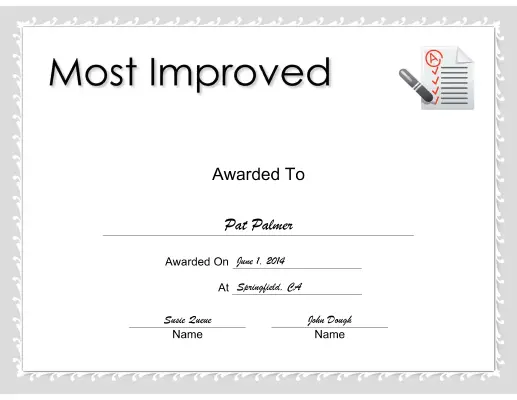 Most Improved certificate