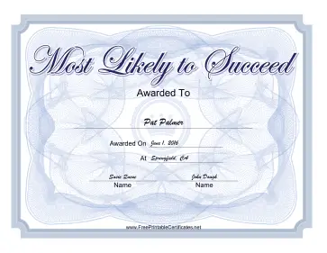 Most Likely To Succeed certificate
