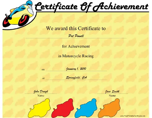 Motorcycle Racing certificate