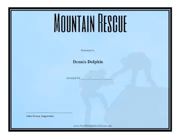 Mountain Rescue Award certificate