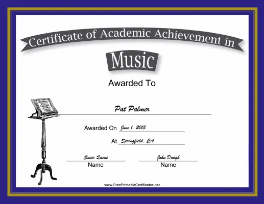 Music Academic certificate
