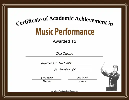 Music Performance Academic certificate