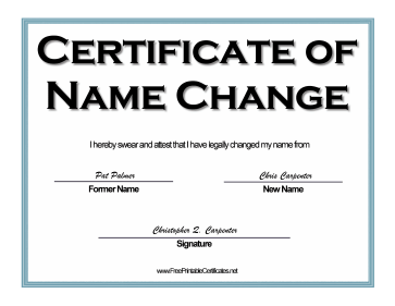 Name Change certificate