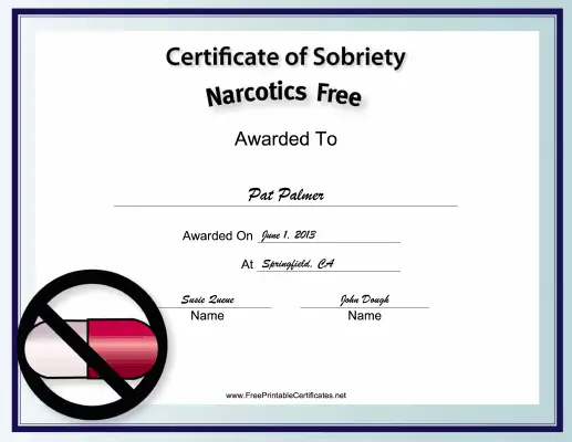 Narcotics-Free certificate