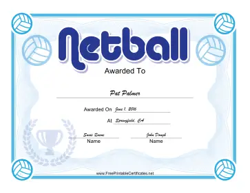 Netball certificate