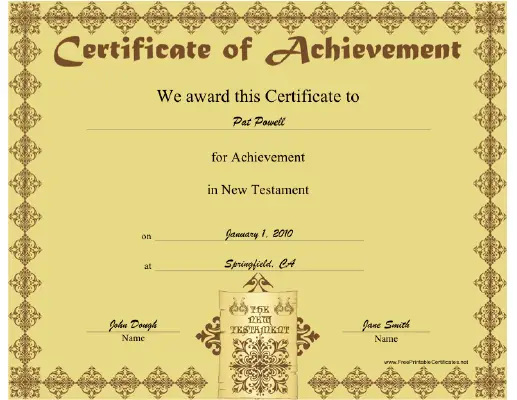 New Testament certificate