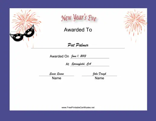 New Years Eve Holiday certificate