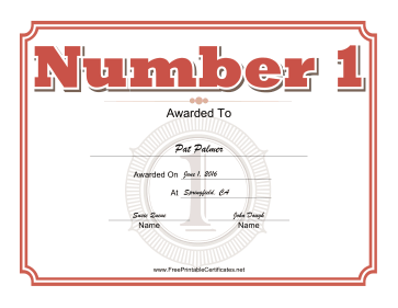 Number One certificate