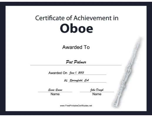 Oboe Instrumental Music certificate