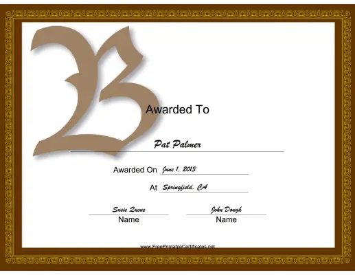 Offset B Monogram certificate