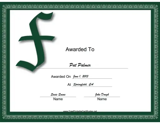 Offset F Monogram certificate
