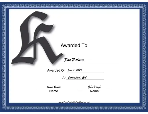 Offset K Monogram certificate