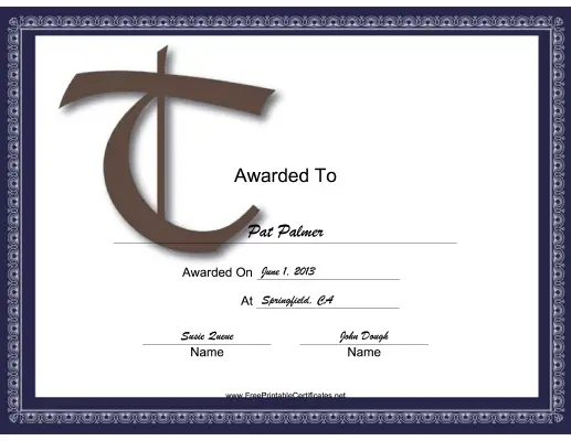 Offset T Monogram certificate