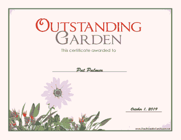 Outstanding Garden Award certificate