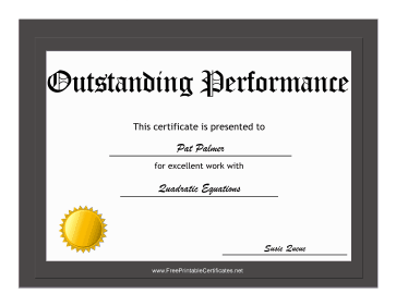 Outstanding Performance Award certificate
